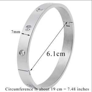 Stainless steel bracelet silver plated cz stones 19 cm NEW